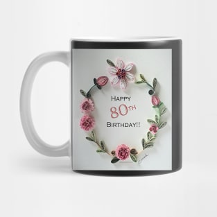 Printed Paper Quilling Art. 80th flower wreath. Any Occasion. Anniversary. Birthday. Wedding. Mother&amp;#39;s day gift. Love card Mug